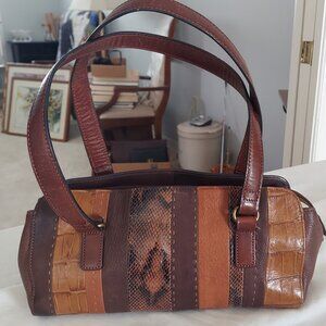 Vintage Fossil Brown Leather Striped Shoulder Bag